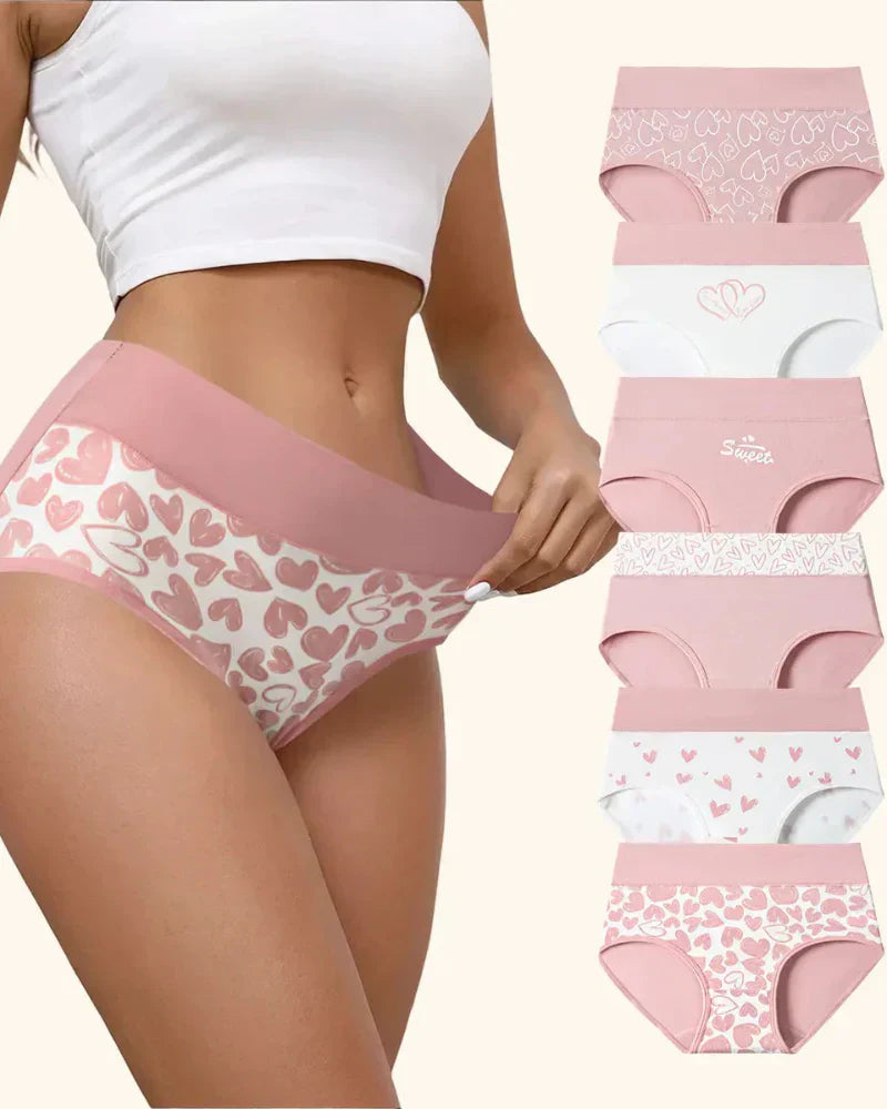 Cute Love Print Soft Cotton Stretchy Women's Panties (6 Pack)-1