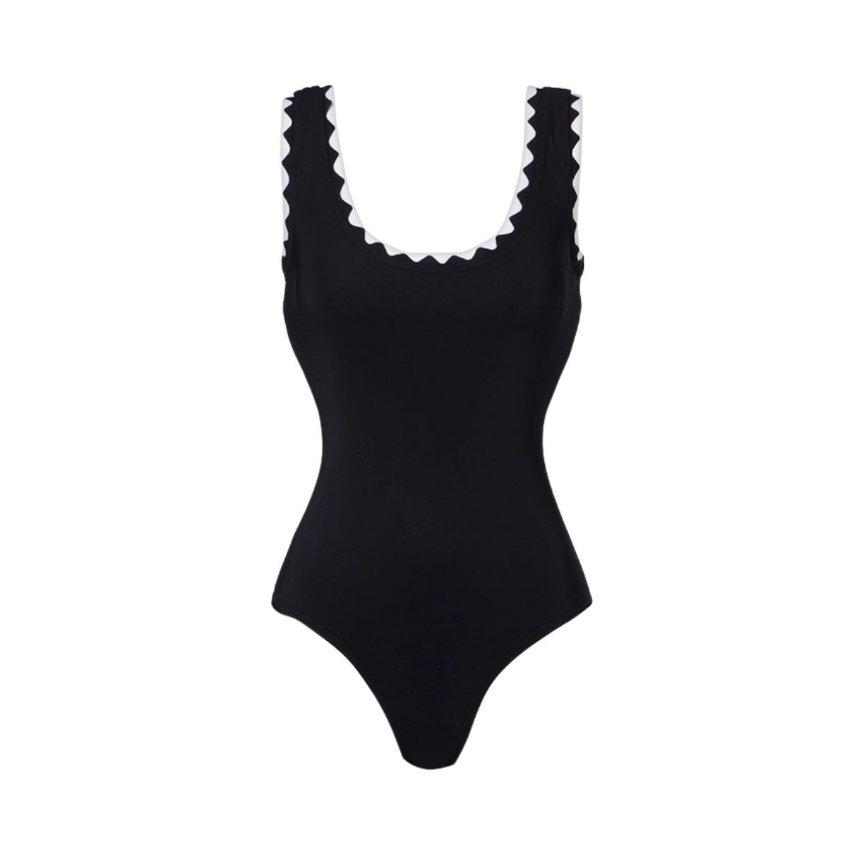 Black and White Simple Elegant One-Piece Swimwear Set for Women-6