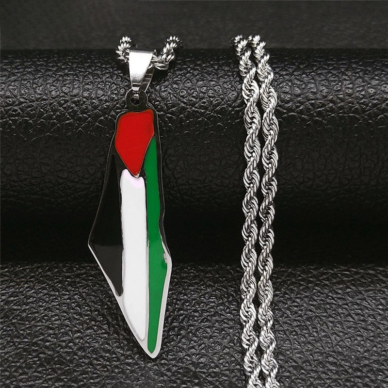 Israel and Palestine Map Pendant Necklace Stainless Steel Fashion Personality Pendant