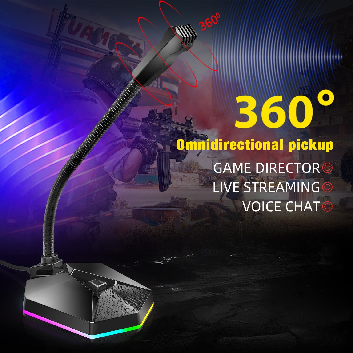 New microphone RGB luminous bendable USB microphone no drive voice chat video conference microphone-1
