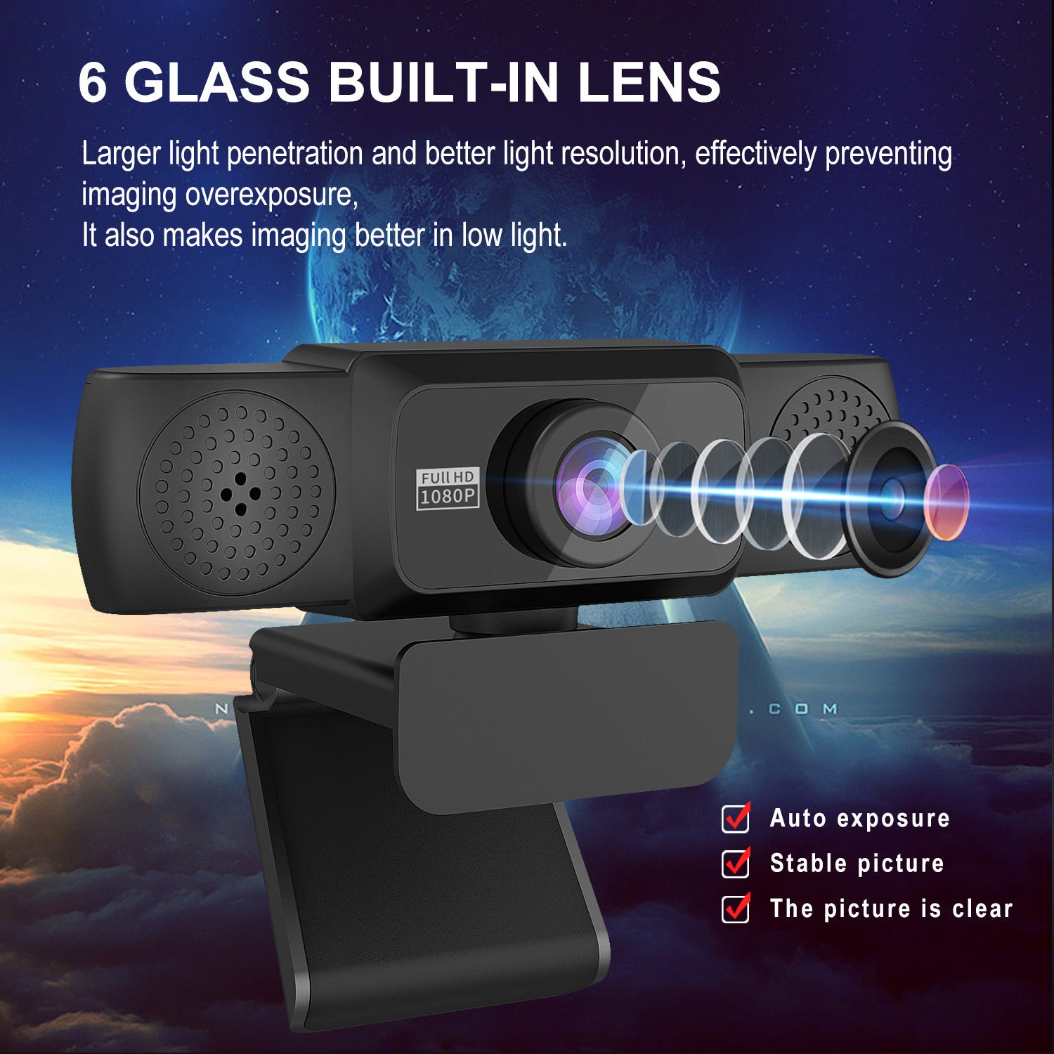 1080P high-definition computer camera with 360 degree rotatable video conferencing and live streaming of online courses-3