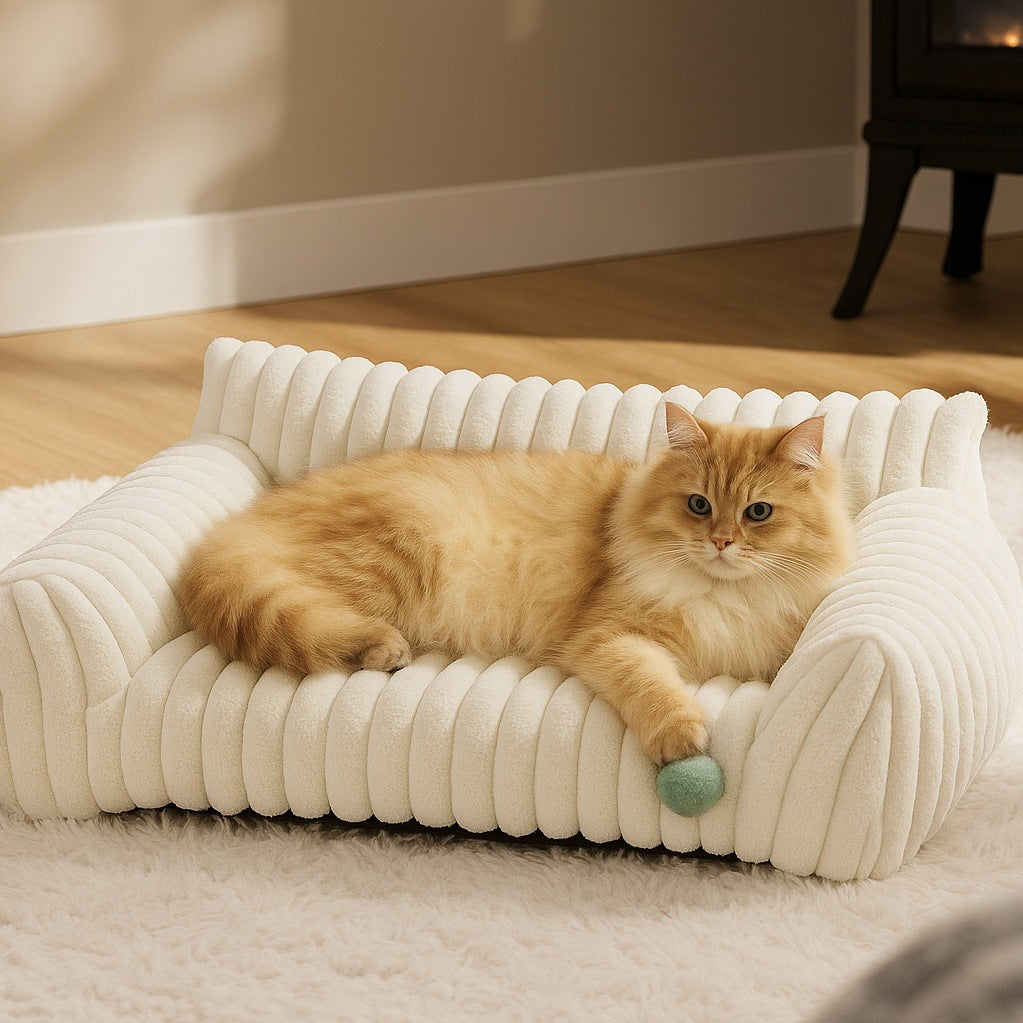 Pet Sofa with Removable Washable Cover, All-Season Pet Mattress with Rabbit Fur Plush Dog Bed-2