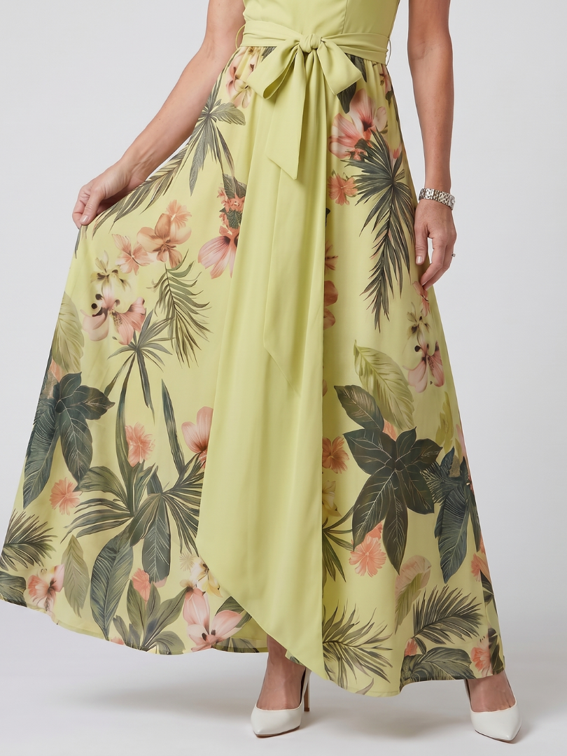 Meadow | Draped Halter Botanical Panel Maxi Dress-8