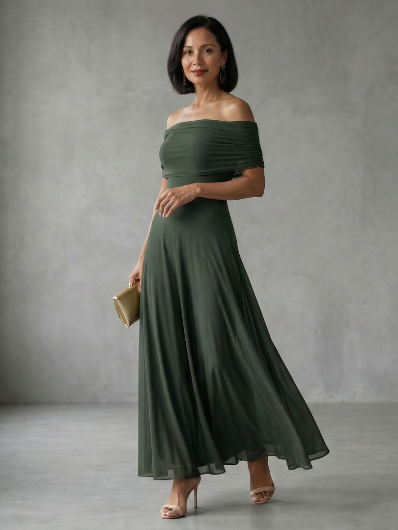 June | Off Shoulder Draped Midi Dress-7