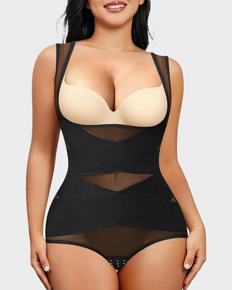 Open Bust Cross Compression Body Shaper-1