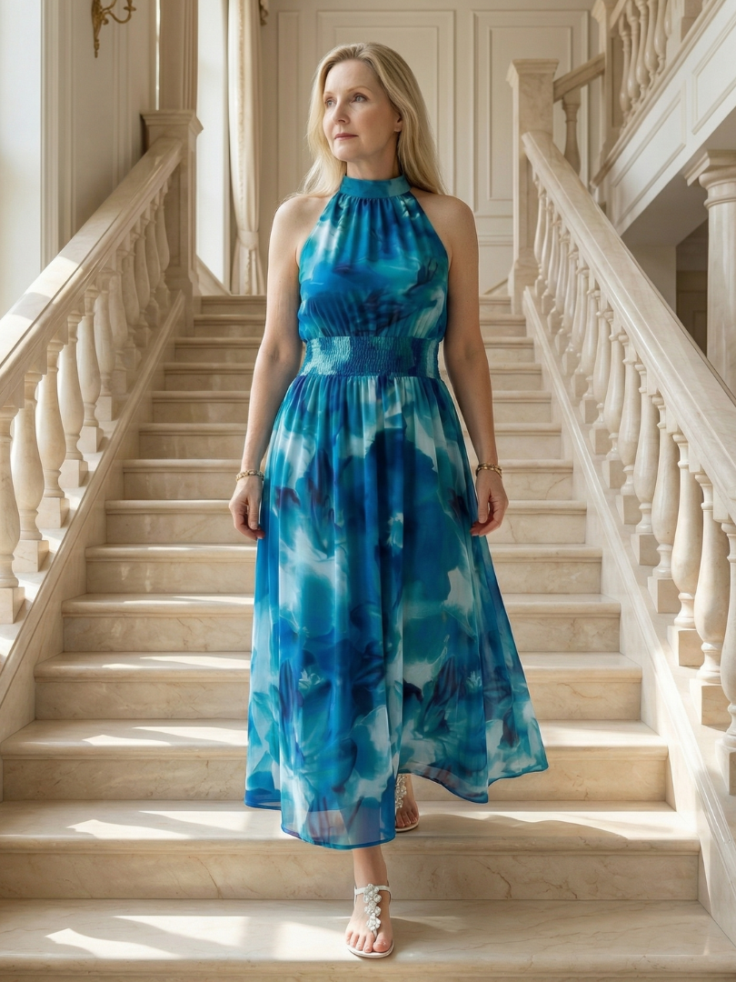 Sylin | Gathered Halter Midi Dress-17