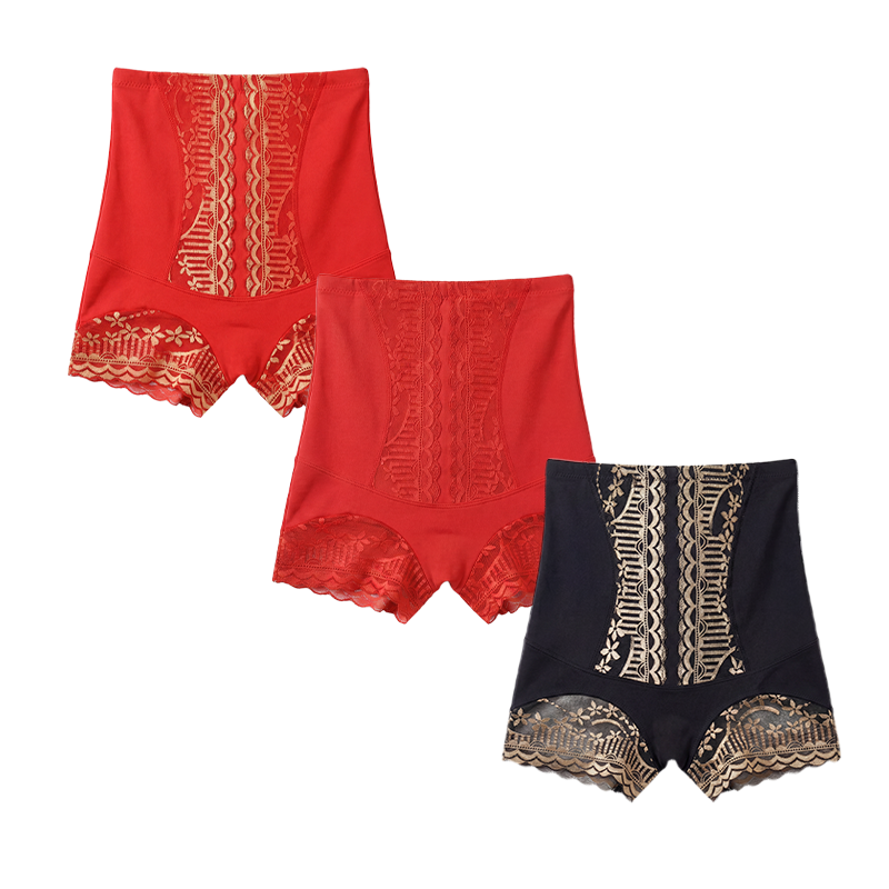 Women’s Lace High-Waisted Tummy Control Butt Lifter Briefs（3 Pack）-1