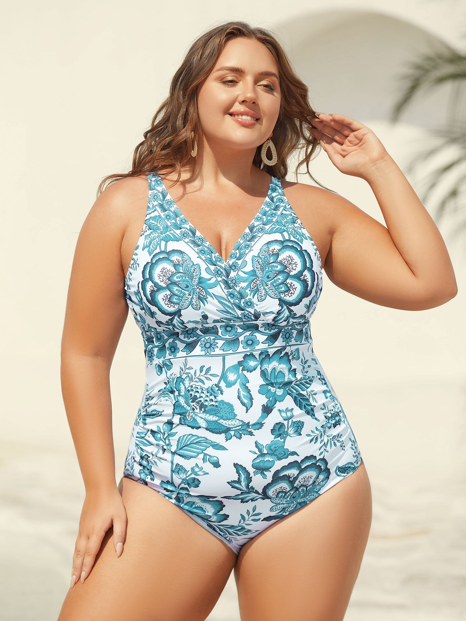 Two-Piece Floral Print Ruched Mesh Swimsuit-40