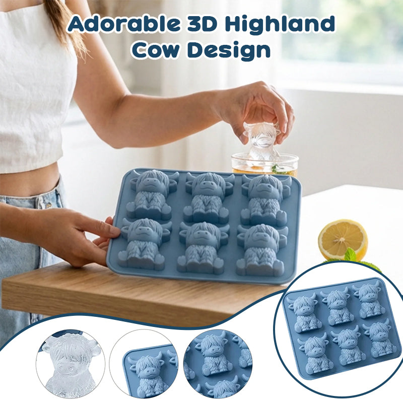 1-6 Cube Highland Cow 3D Silicone Mold Set for Fondant, Chocolate, Candy, Biscuit, Cake, Candle, Soap, and Craft Baking DIY-6