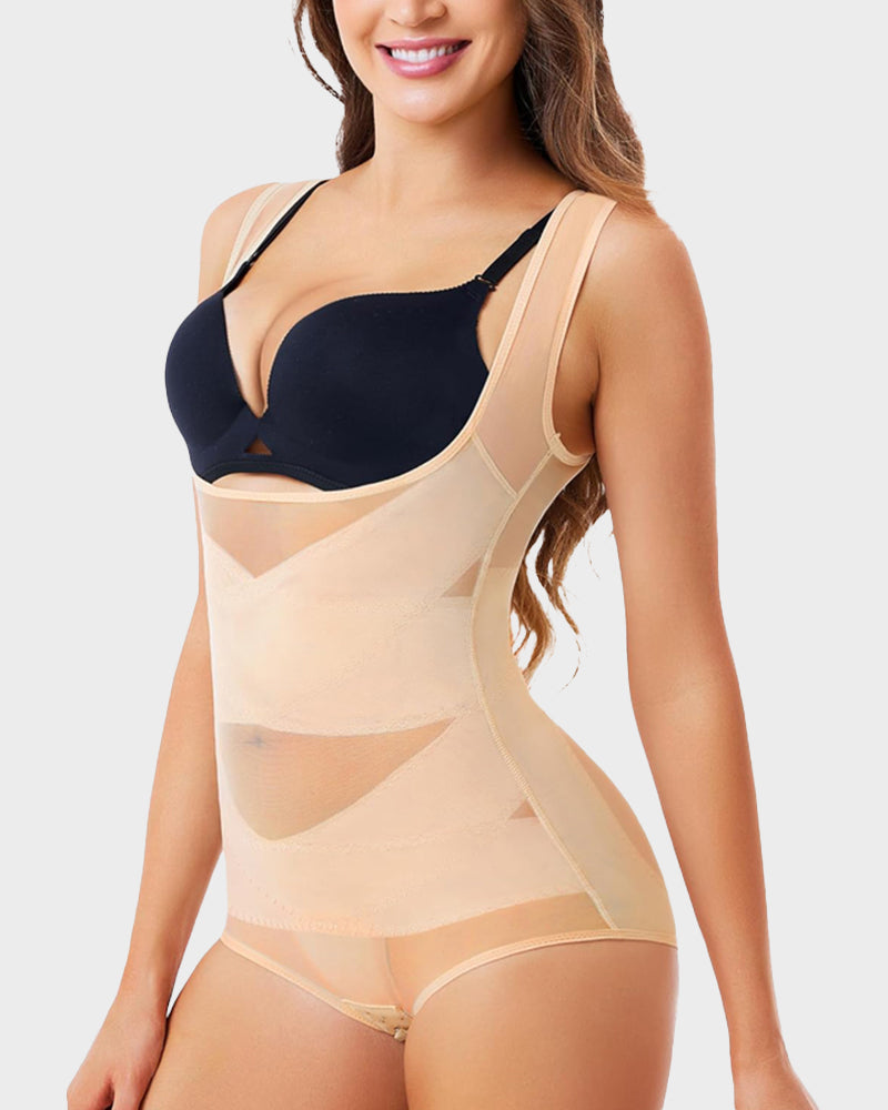 Open Bust Cross Compression Body Shaper-13