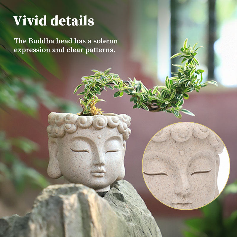 Buddha Head Flower Pot, Small Resin Succulent Planter, Garden Pot Home Office Desk Decoration-4