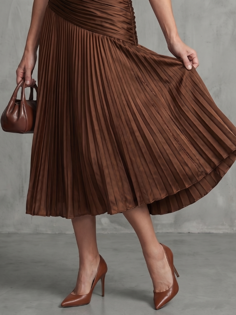Theodora | Pleated Waistline Stripe Midi Dress-11