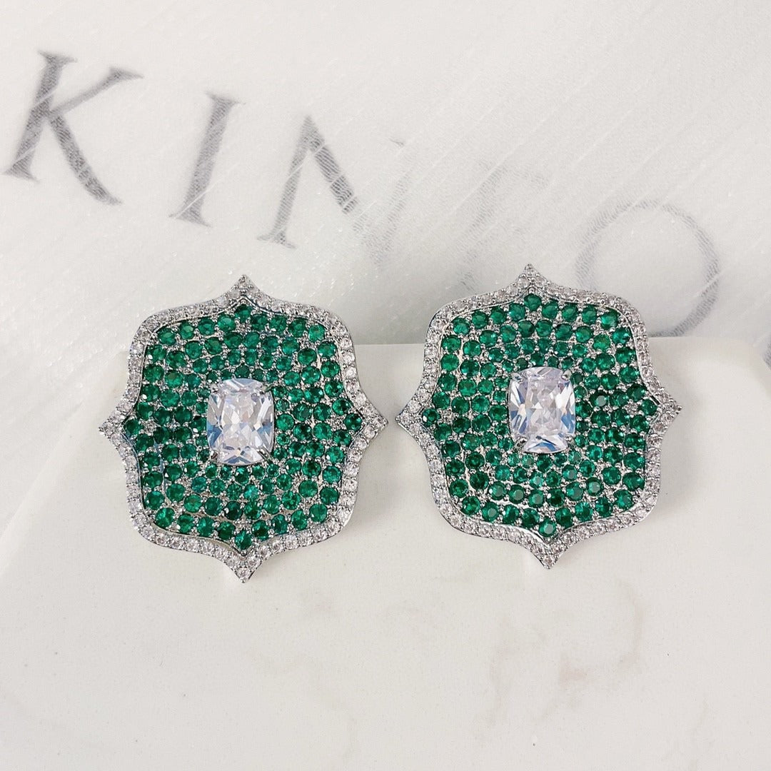 Fashionable and atmospheric colored zirconium flower earrings and trendy accessories-2