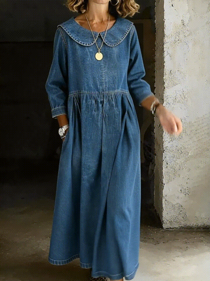Clara | Peter Pan Collar Denim Dress-2