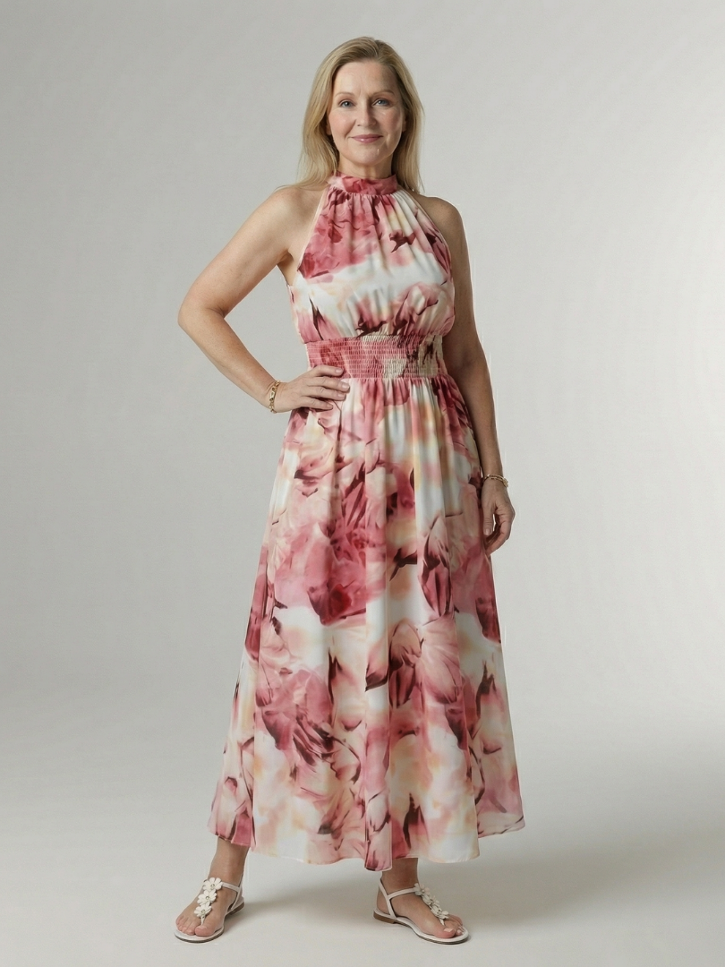 Sylin | Gathered Halter Midi Dress-12