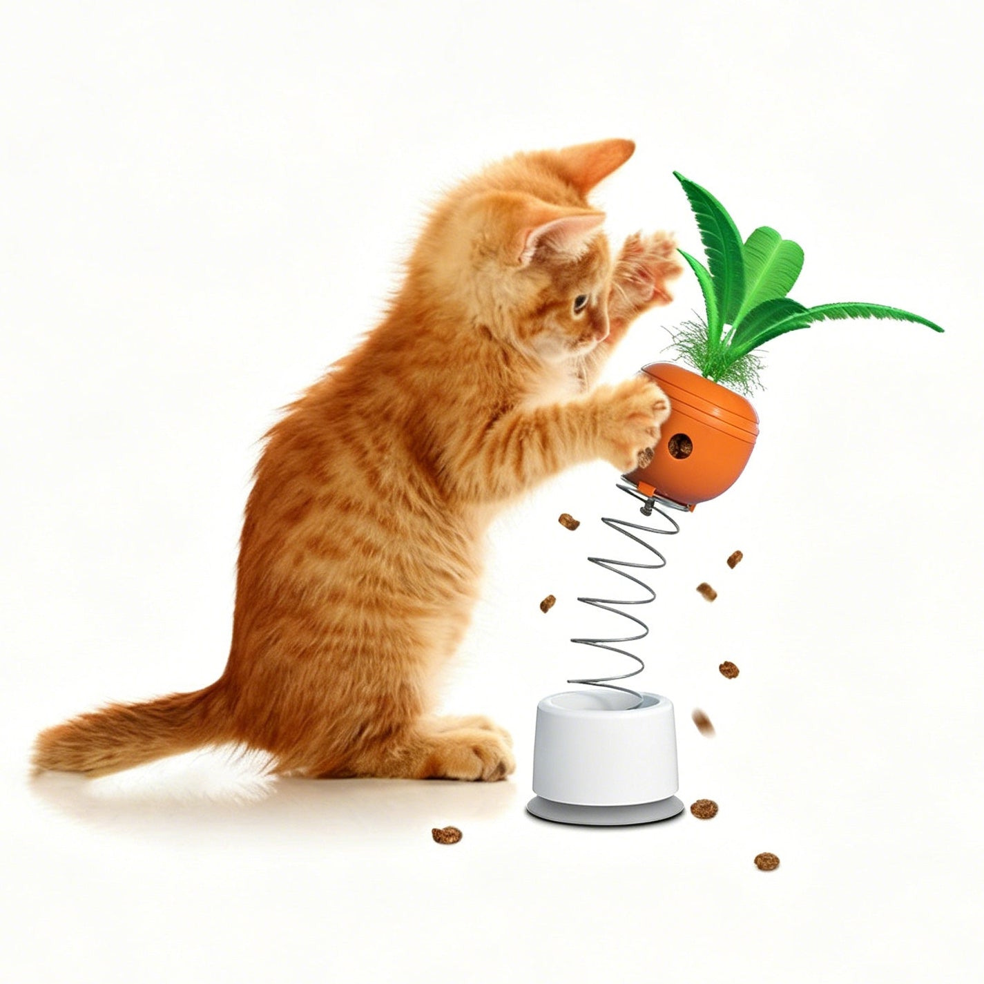 Cat Toy Puzzle Carrot Food Dispenser Suction Cup Spring Teaser