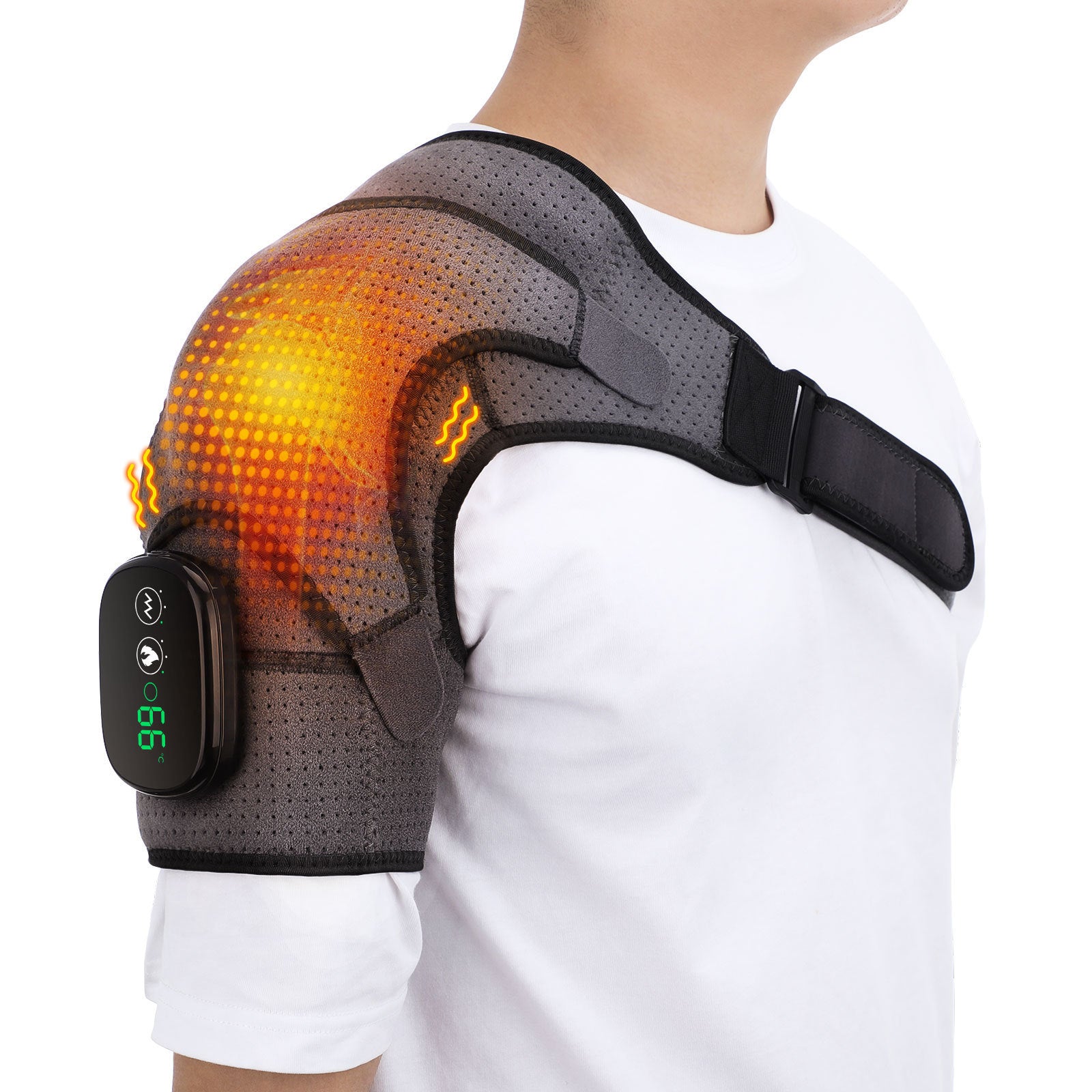 Massage Shoulder Support with Touchscreen Controller, Rechargeable Vibrating Heat Therapy Shoulder Massager Belt-6