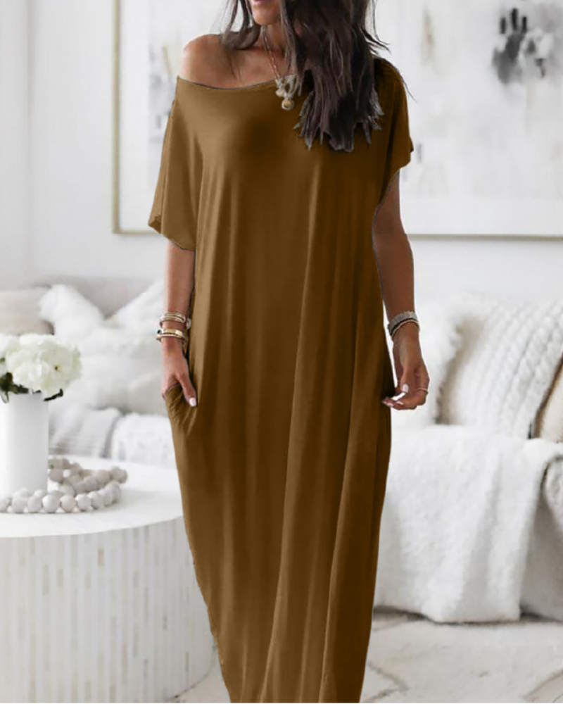 Off-Shoulder Batwing Sleeve Maxi Dress-14