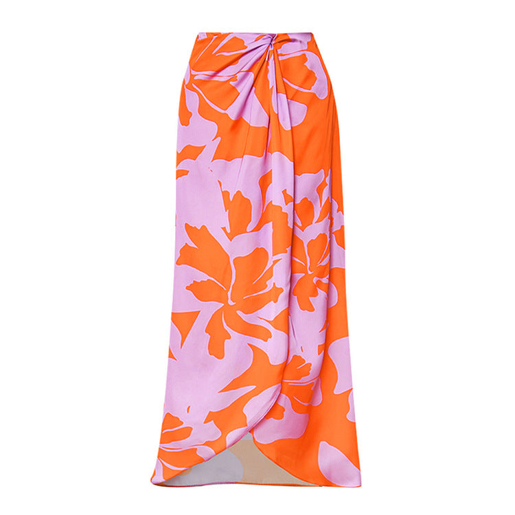 Floral Decorated Off-Shoulder One-Piece Swimsuit Dress Swimwear-7