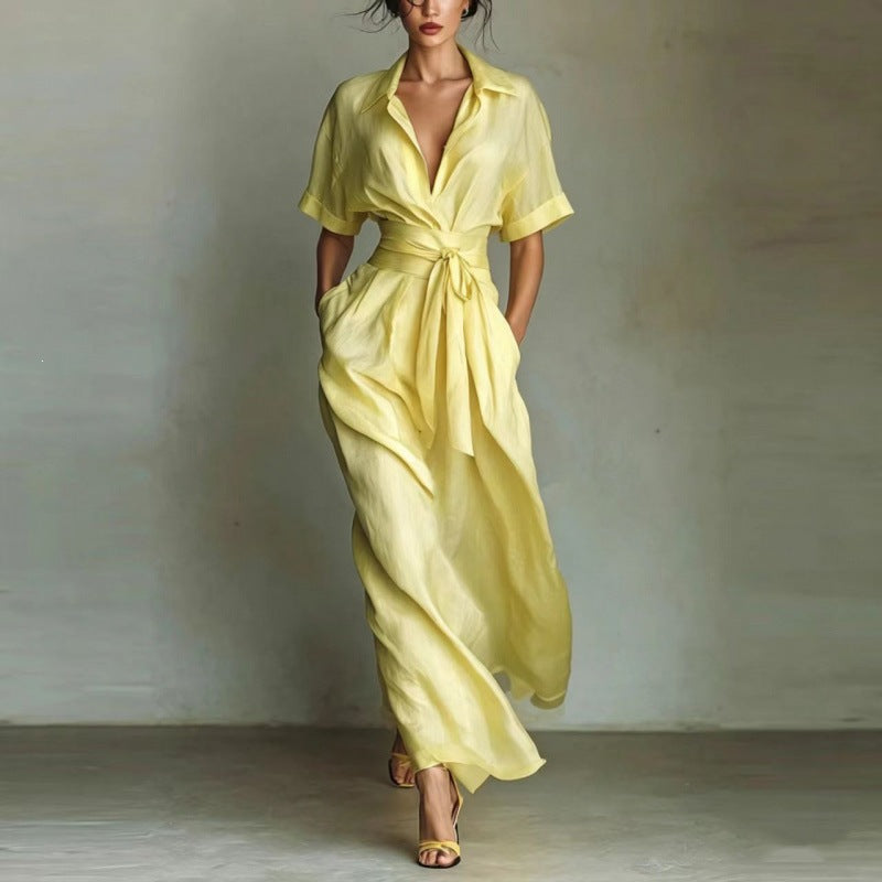 Solid color waist slimming dress-6