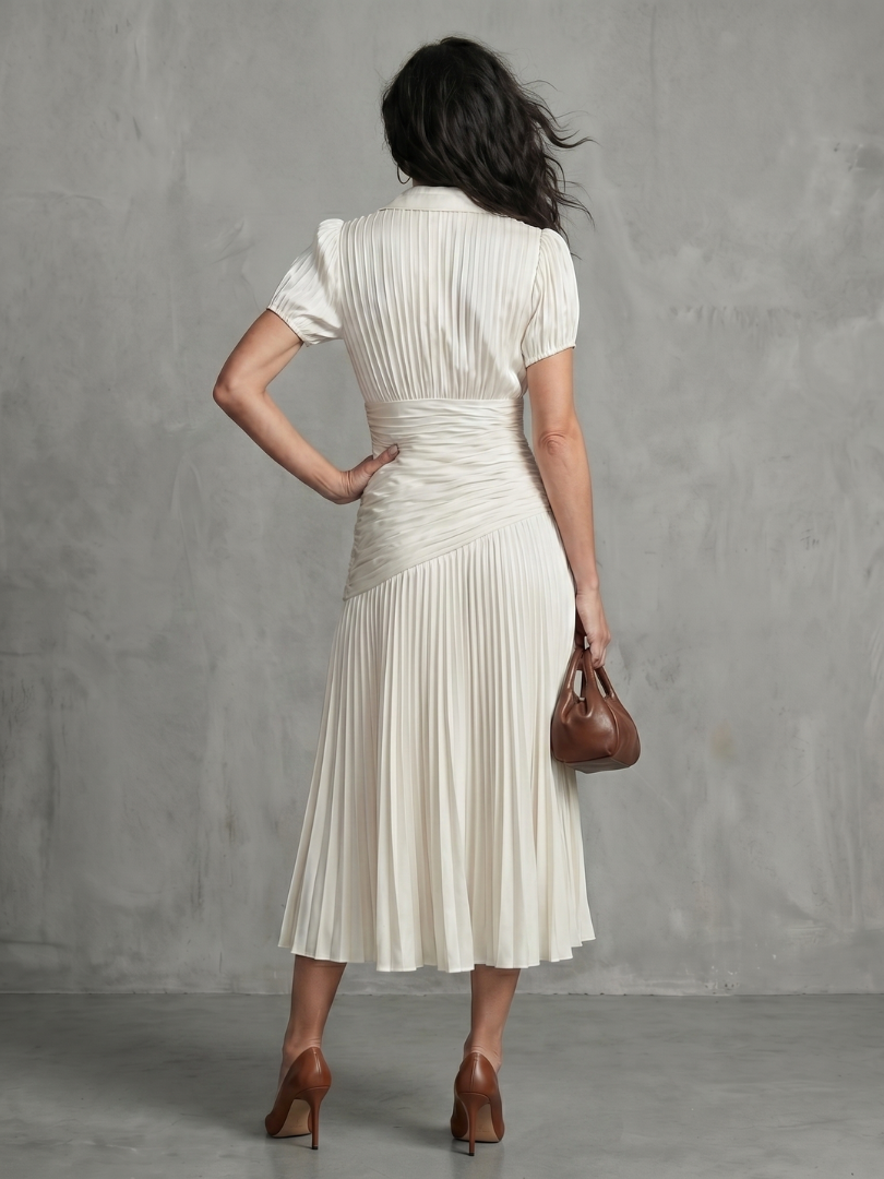 Theodora | Pleated Waistline Stripe Midi Dress-15
