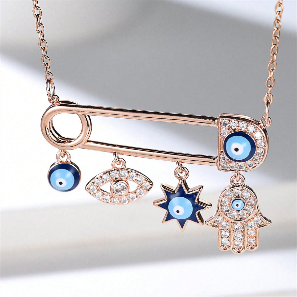 Devil's Eye Paper Clip Necklace, Minimalist, Extraordinary, Luxury, Elegant Necklace-2