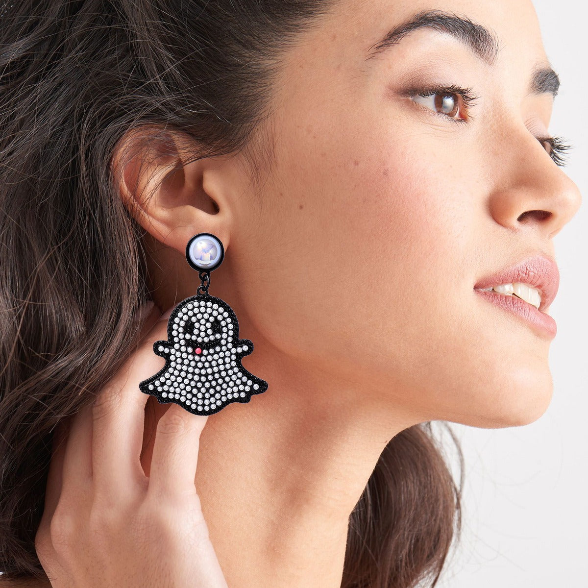 Cartoon funny and cute little ghost pearl ghost face earrings Halloween ghost earrings-9
