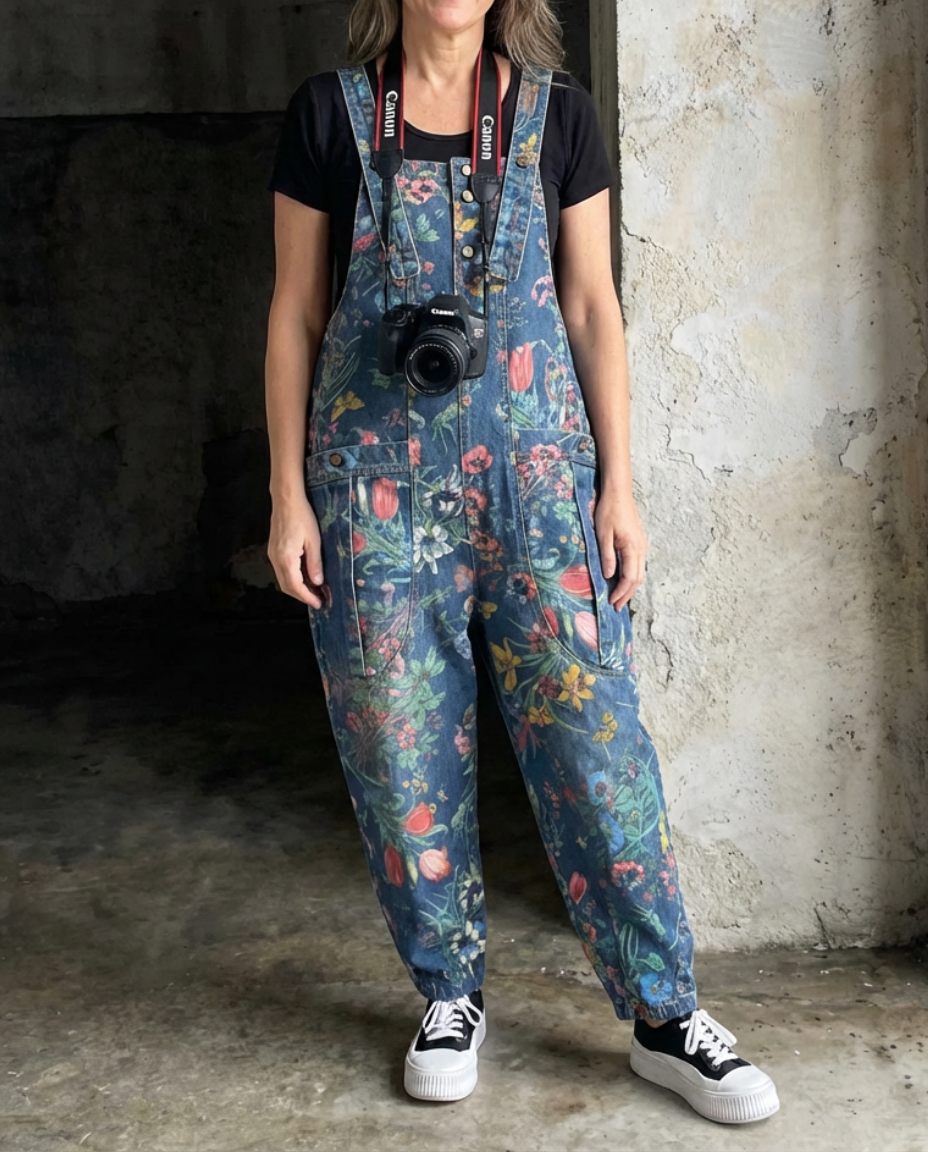 Flora | Floral Print Baggy Bib Overalls-3