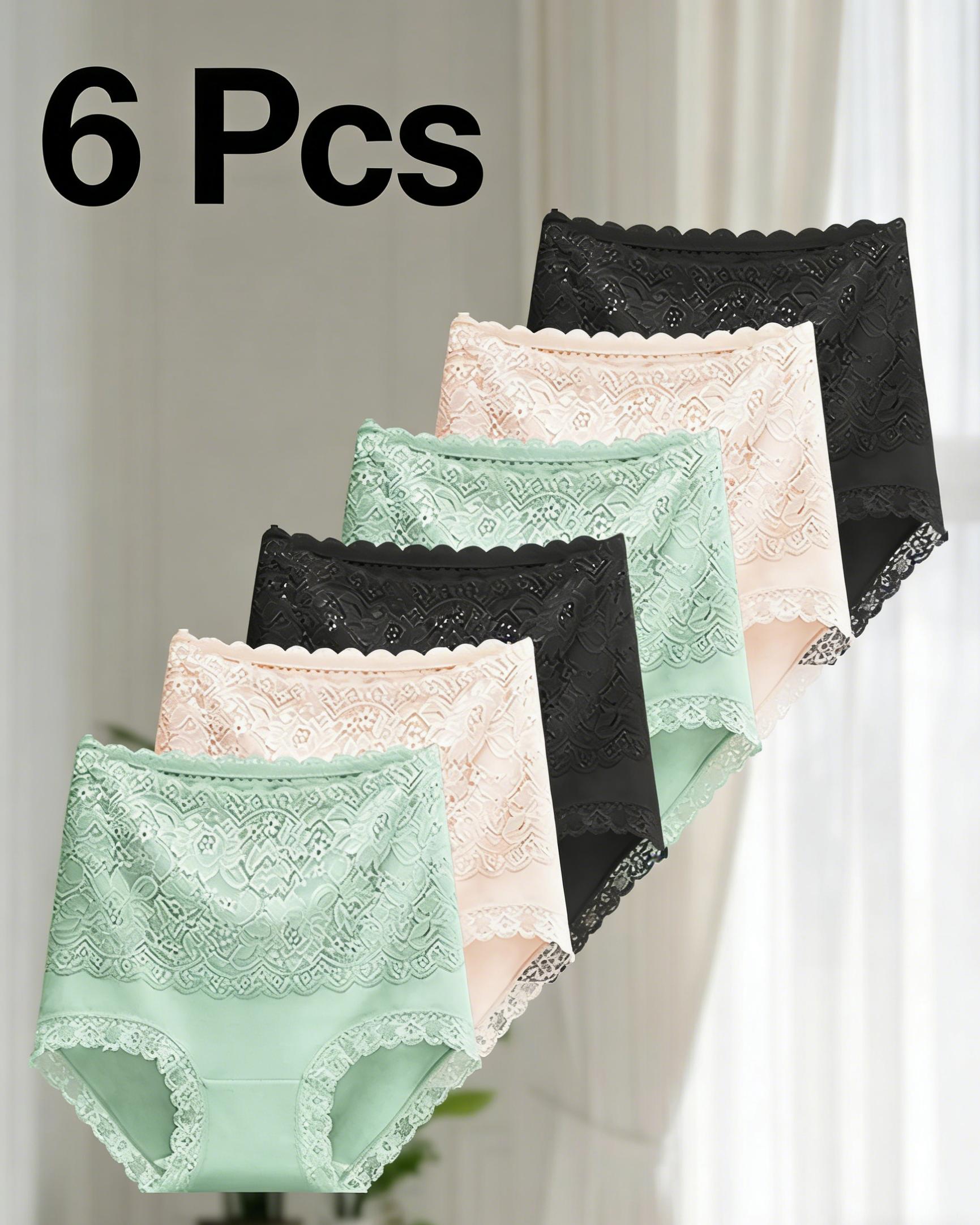 Women's Floral Lace High Waist Hip Lifting Cotton Briefs (3 Pack / 6 Pack)-16