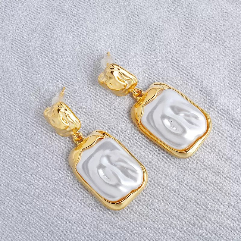 French Vintage Faux Baroque Pearl Dangle Earrings Irregular Texture Pearl Drop Earrings