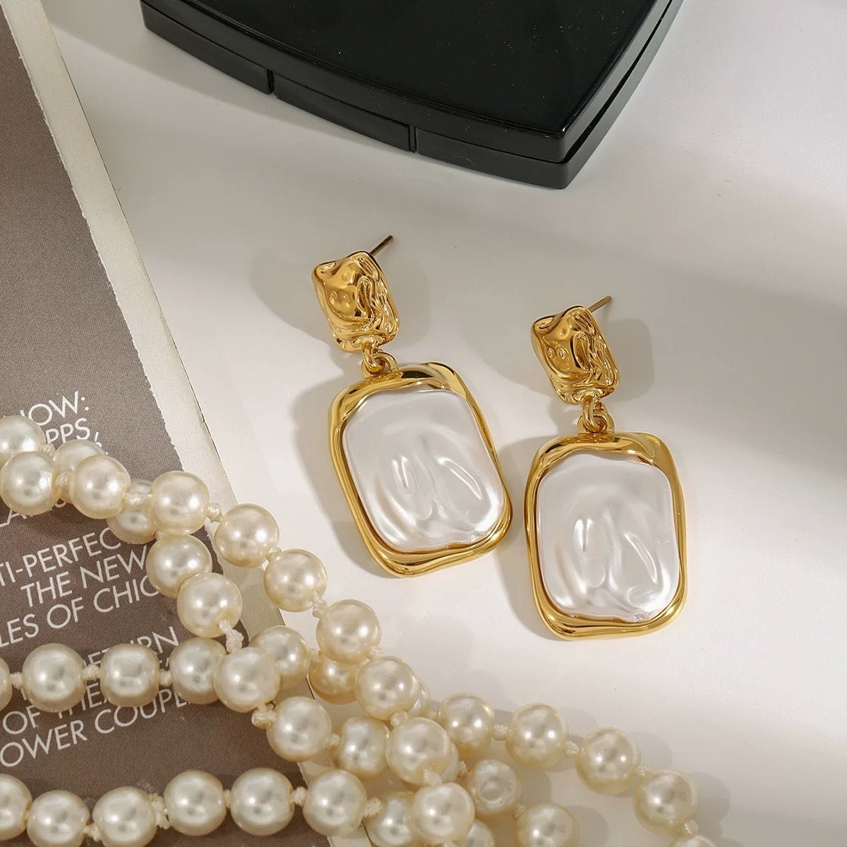 French Vintage Faux Baroque Pearl Dangle Earrings Irregular Texture Pearl Drop Earrings-5