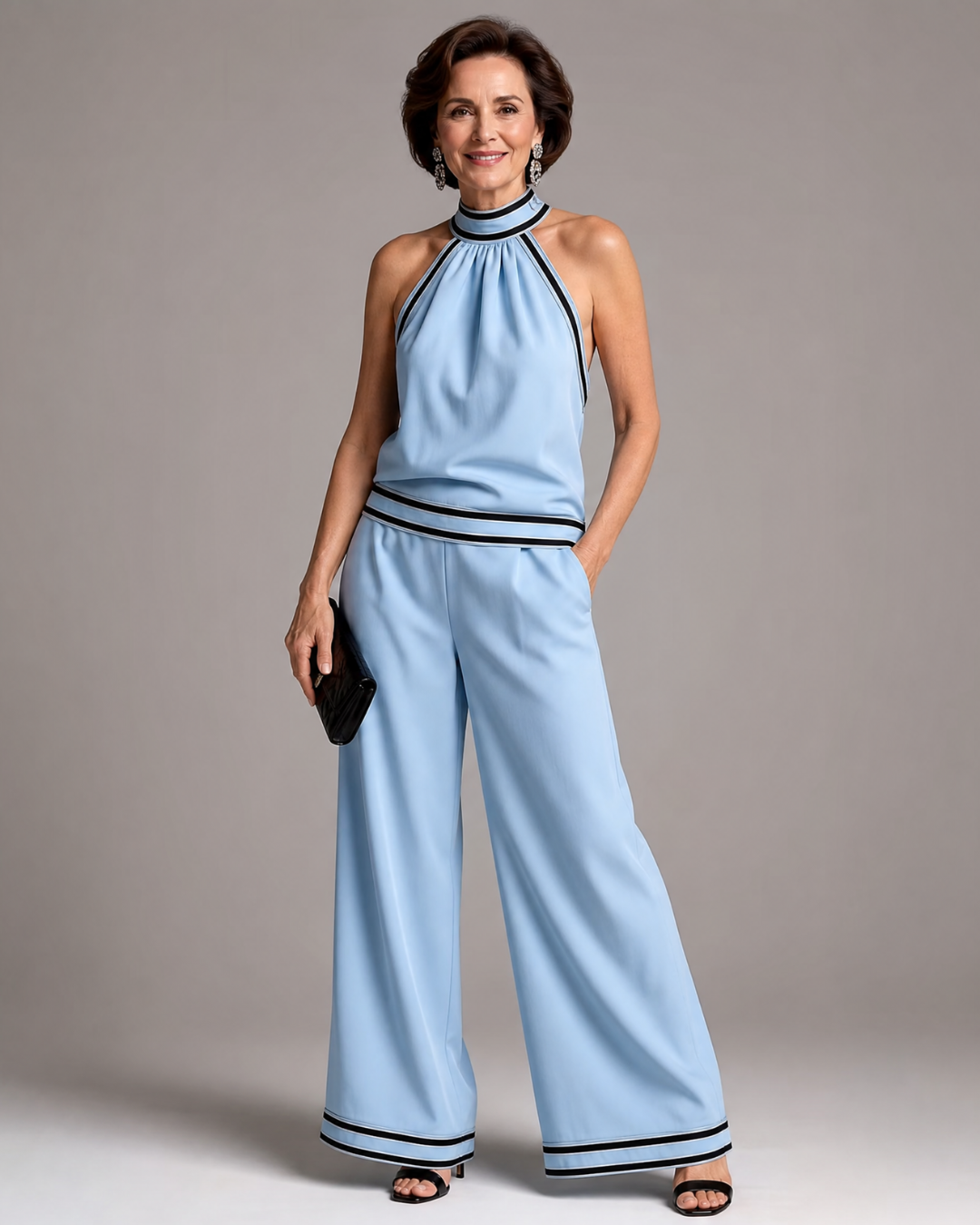 Zephyrine | Contrast Trim Halter Neck Wide Leg Jumpsuit-1