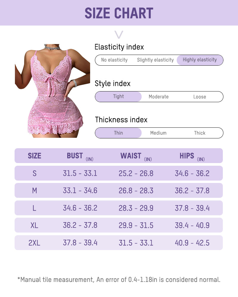 Women Lingerie Lace Chemise Sexy Nightgown Ruffle Hem Sleep Dress with Thong-9