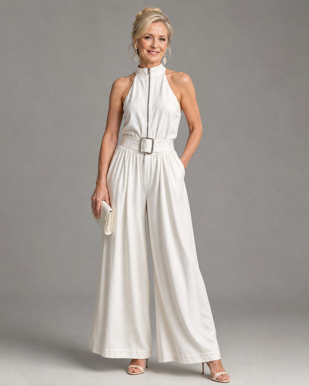 Astrielle | Belted High Neck Wide Leg Sleeveless Jumpsuit-1