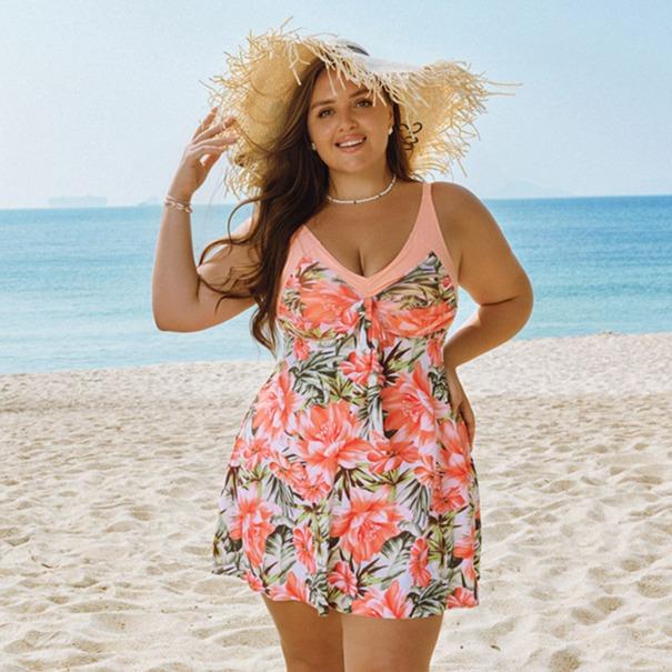 Women's Two Piece Swim Dress Plus Size Tummy Control Tankinis Swimdress Floral Printed Swimwear Swimsuits with Boyshort