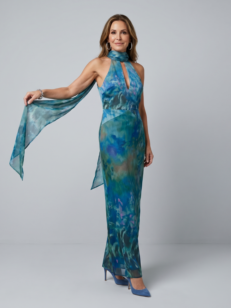 Juniper | Keyhole Halter Sleeveless Maxi Dress-1
