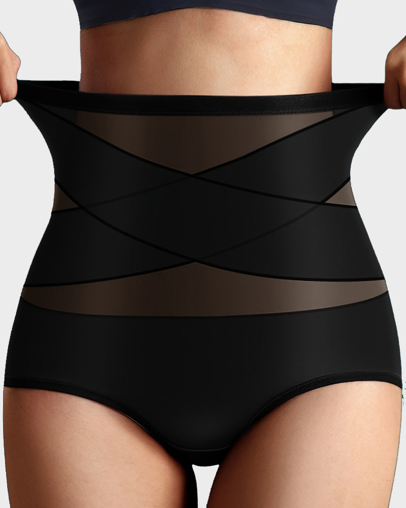 Plus-Size High-Waist Cross Tummy Control Panties-5