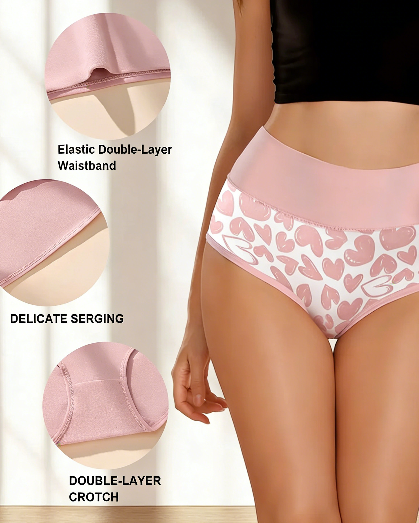 Cute Love Print Soft Cotton Stretchy Women's Panties (6 Pack)-2