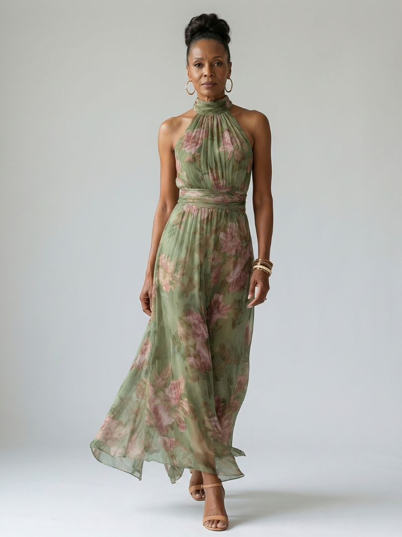 Mirelle | Gathered Halter Midi Dress-5