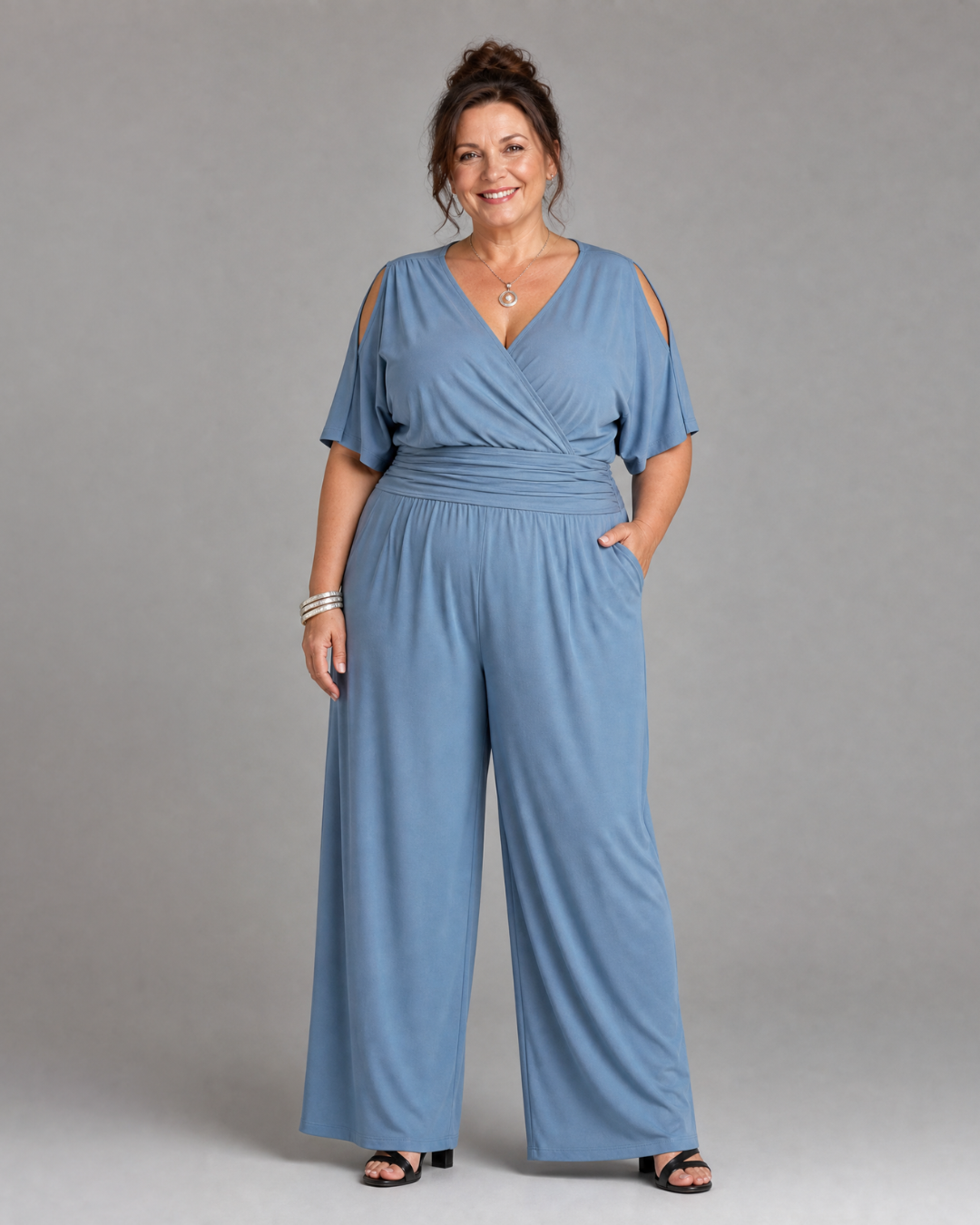 Nyxara | Cold Shoulder Wrap Waist Relaxed Jumpsuit-1