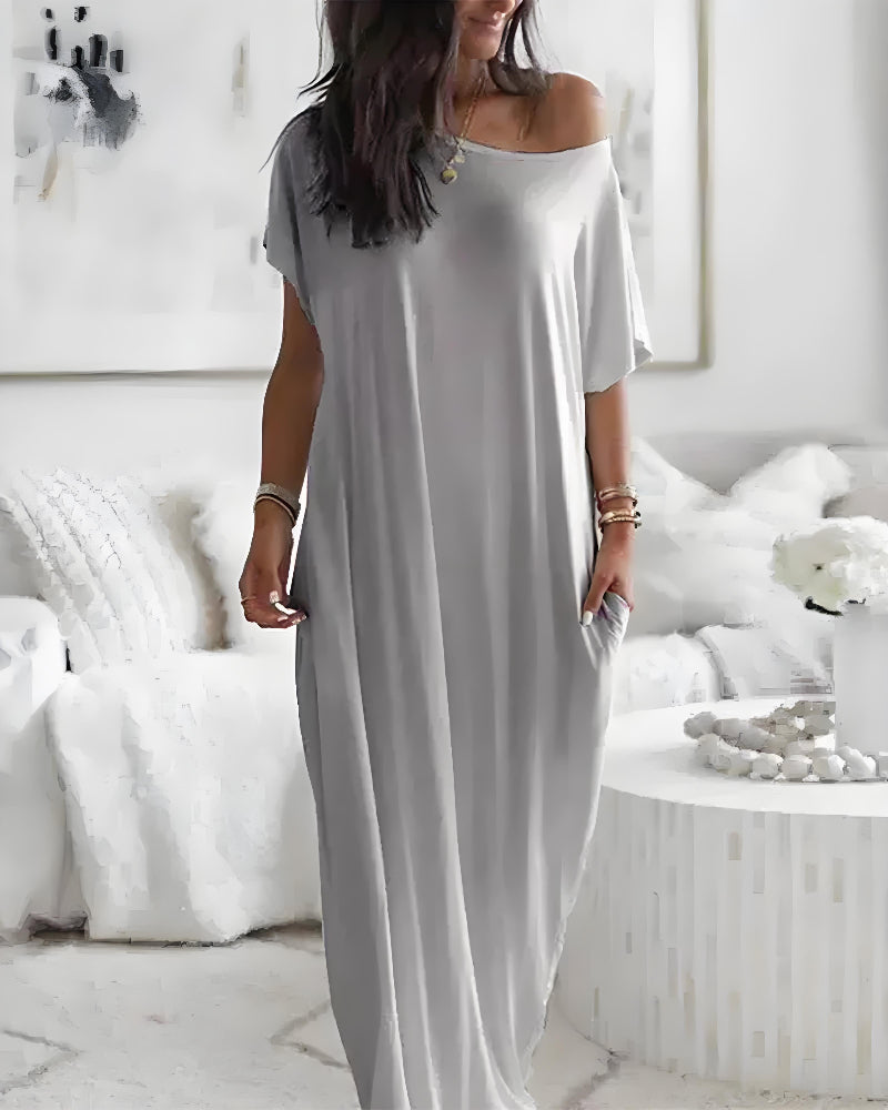 Off-Shoulder Batwing Sleeve Maxi Dress-3