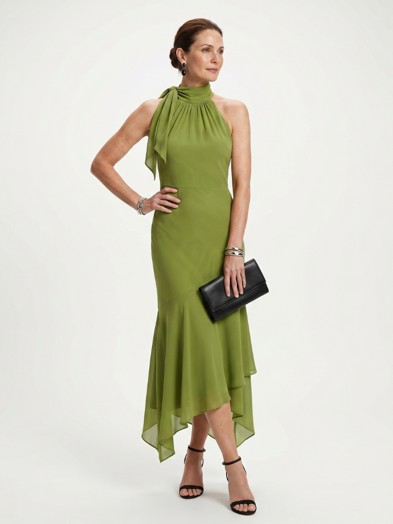 Winifred | Draped Halter Keyhole Midi Dress-1