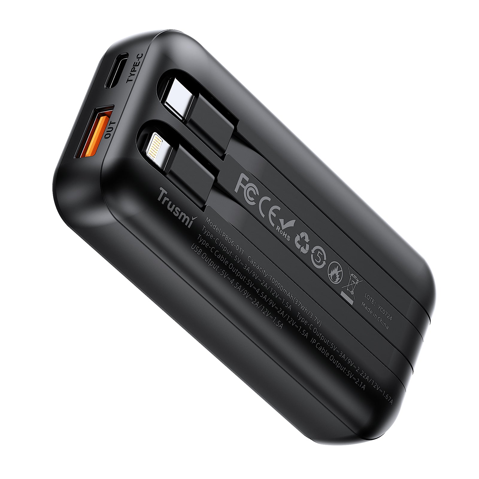 TRUSMI  PD22.5W Ultra MINI DIGITAL With L+C Cable POWER BANK 10000mAh-4