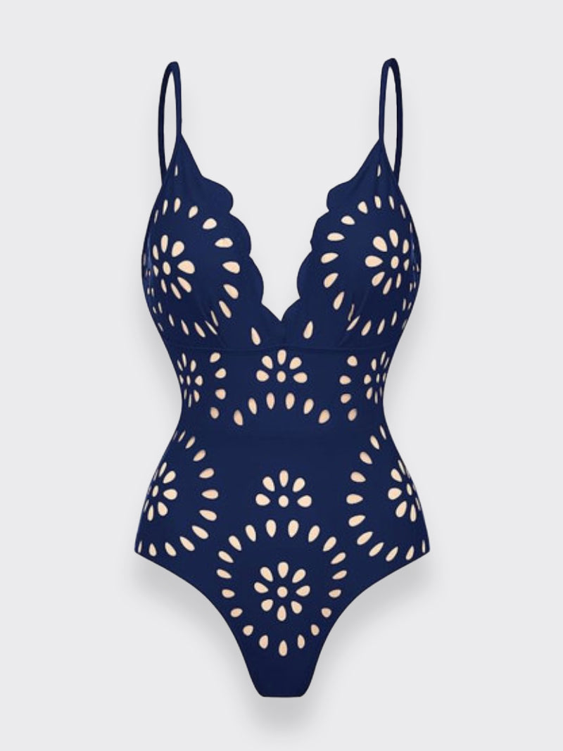 Flower Hollow One Piece Swimsuit and Skirt-9