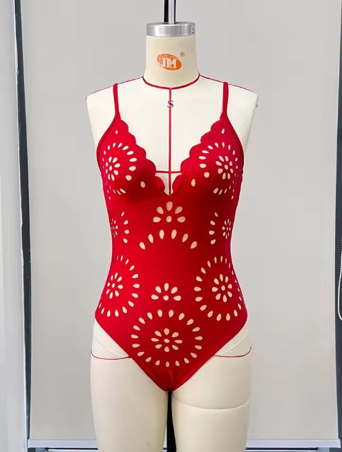 Flower Hollow One Piece Swimsuit and Skirt-12