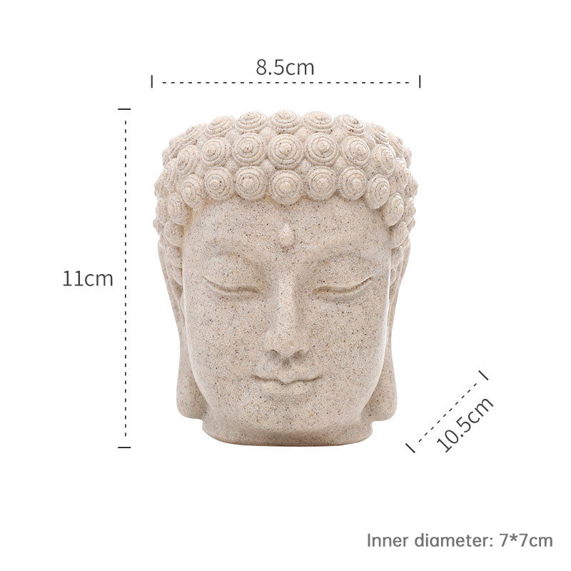 Buddha Head Flower Pot, Small Resin Succulent Planter, Garden Pot Home Office Desk Decoration-1