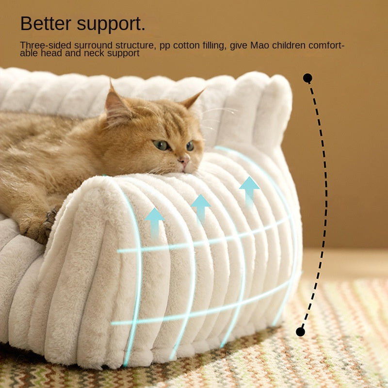Pet Sofa with Removable Washable Cover, All-Season Pet Mattress with Rabbit Fur Plush Dog Bed-3