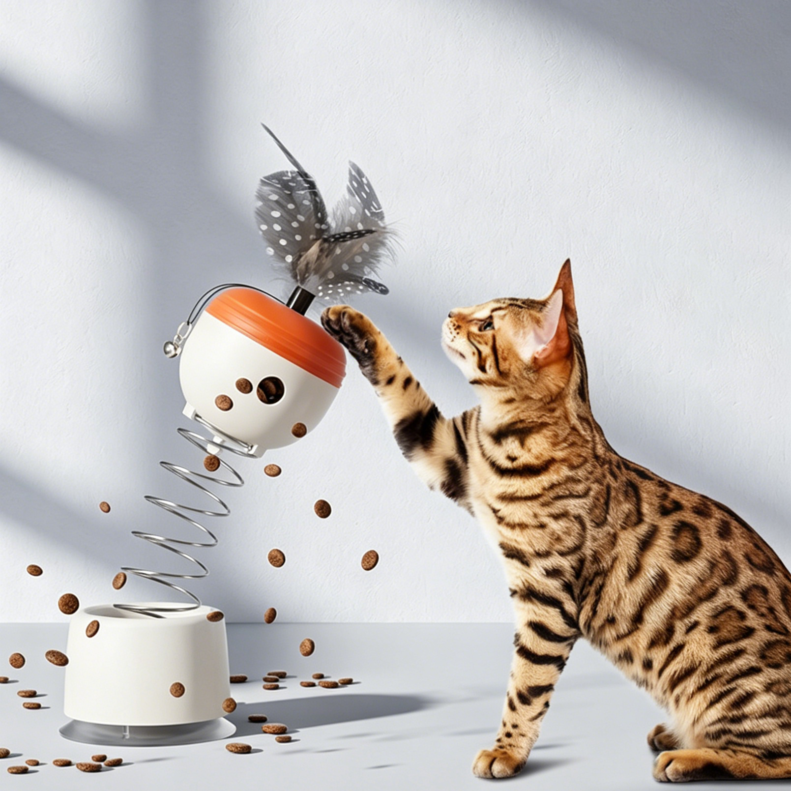 Cat Toy Puzzle Food Dispenser Suction Cup Spring Teaser-1