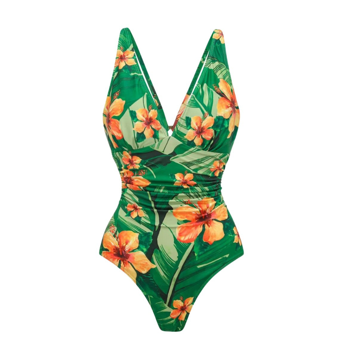Green Single Shoulder Ruffle Design One-Piece Swimwear Set for Women-7