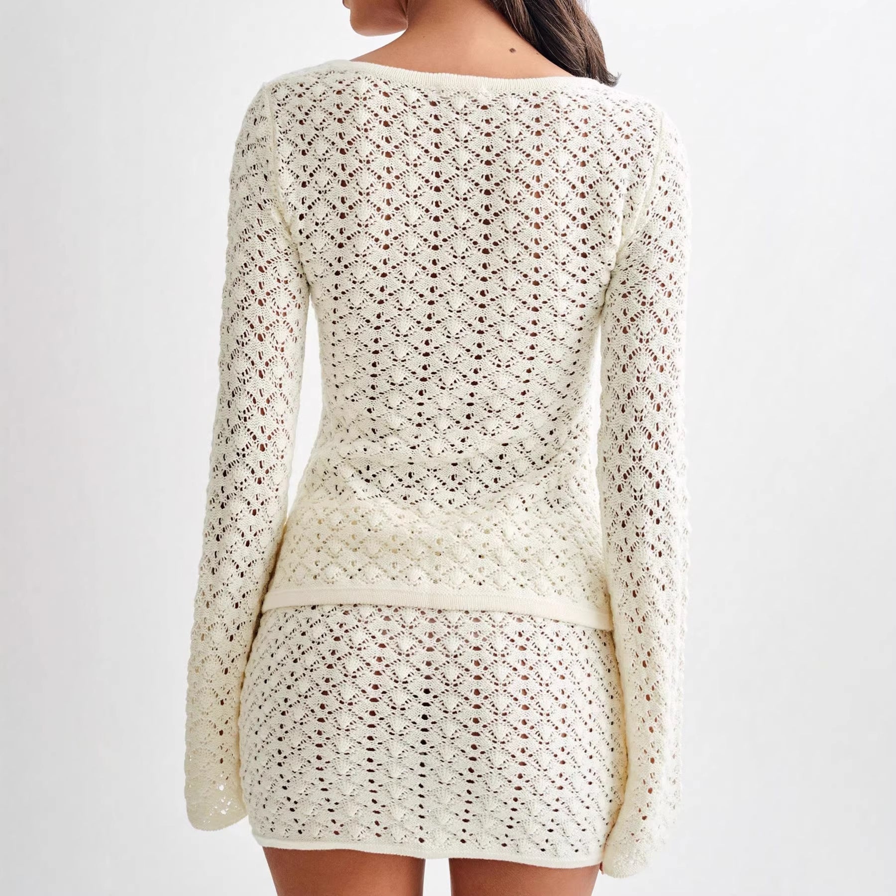 Long Sleeve Cardigan with A-Line Skirt Two-Piece Sweater Set-3